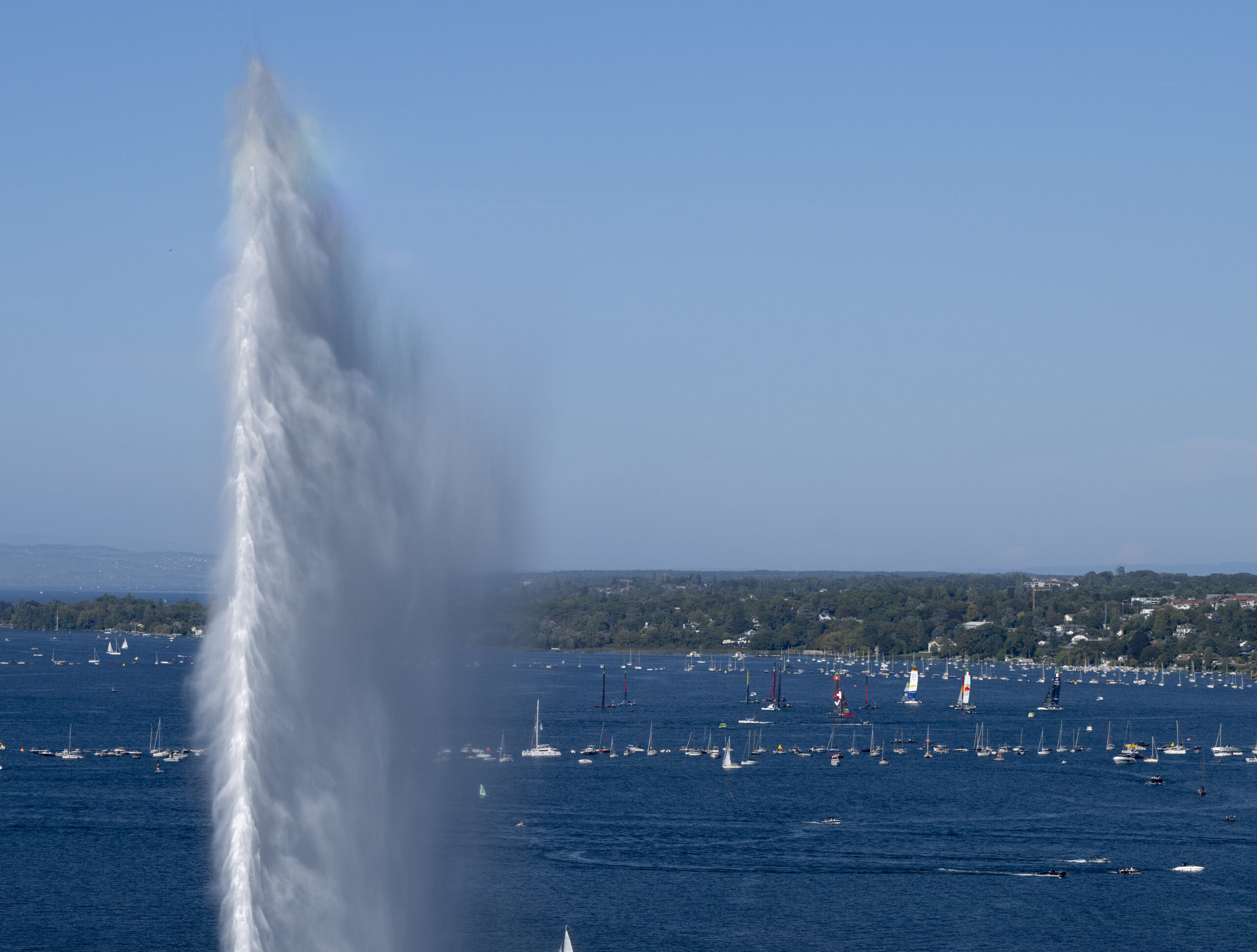 General view of the Geneva Fountain, on Race Day 1 of the Rolex Switzerland Sail Grand Prix held in Geneva, Switzerland Saturday 20 September 2025. Rolex SailGP Championship Event 10 2025 Season. Photo: Ricardo Pinto for SailGP. Handout image supplied by SailGP